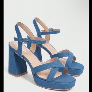Stylish Blue Denim Block Heel Sandals